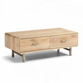 Salontafel van hout met metalen poten en twee lades 120 x 60 x 40cm