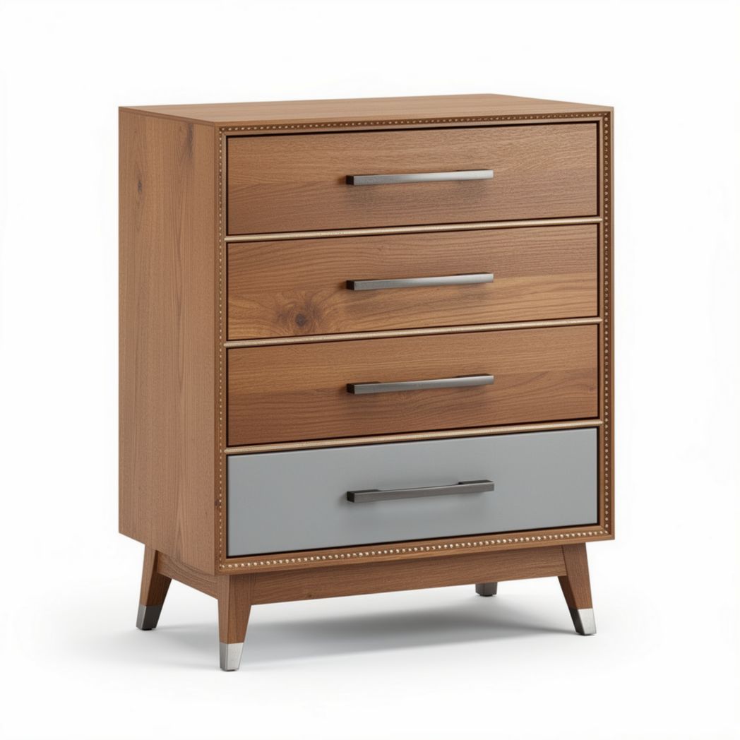 Houten ladekast met vier lades en metalen handgrepen 50 x 40 x 80cm