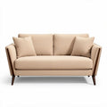 Tweekleurige bank van stof met houten poten en kussens 200 x 90 x 80cm