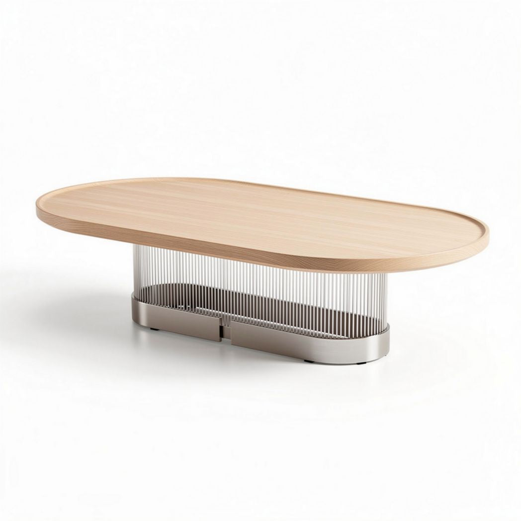 eikenhouten salontafel met roestvrijstalen onderstel 120 x 60 x 40cm