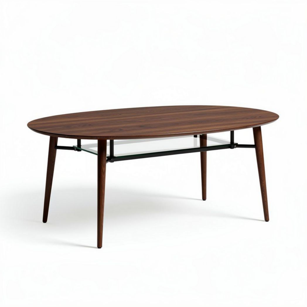 eettafel van walnotenhout met zwarte metalen onderstel 120 x 60 x 45cm