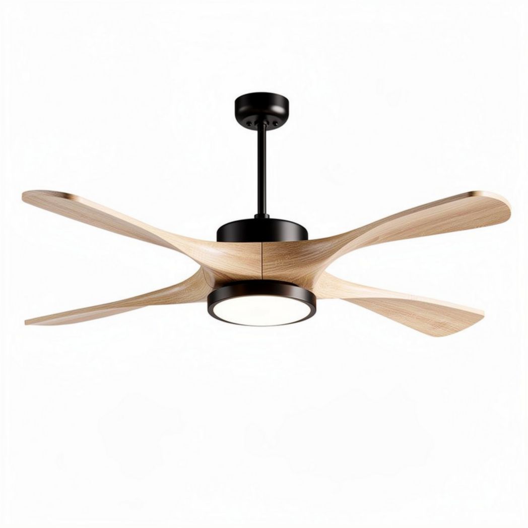 Houten plafondventilator met verlichting 60 x 60 x 30cm zwart en naturel