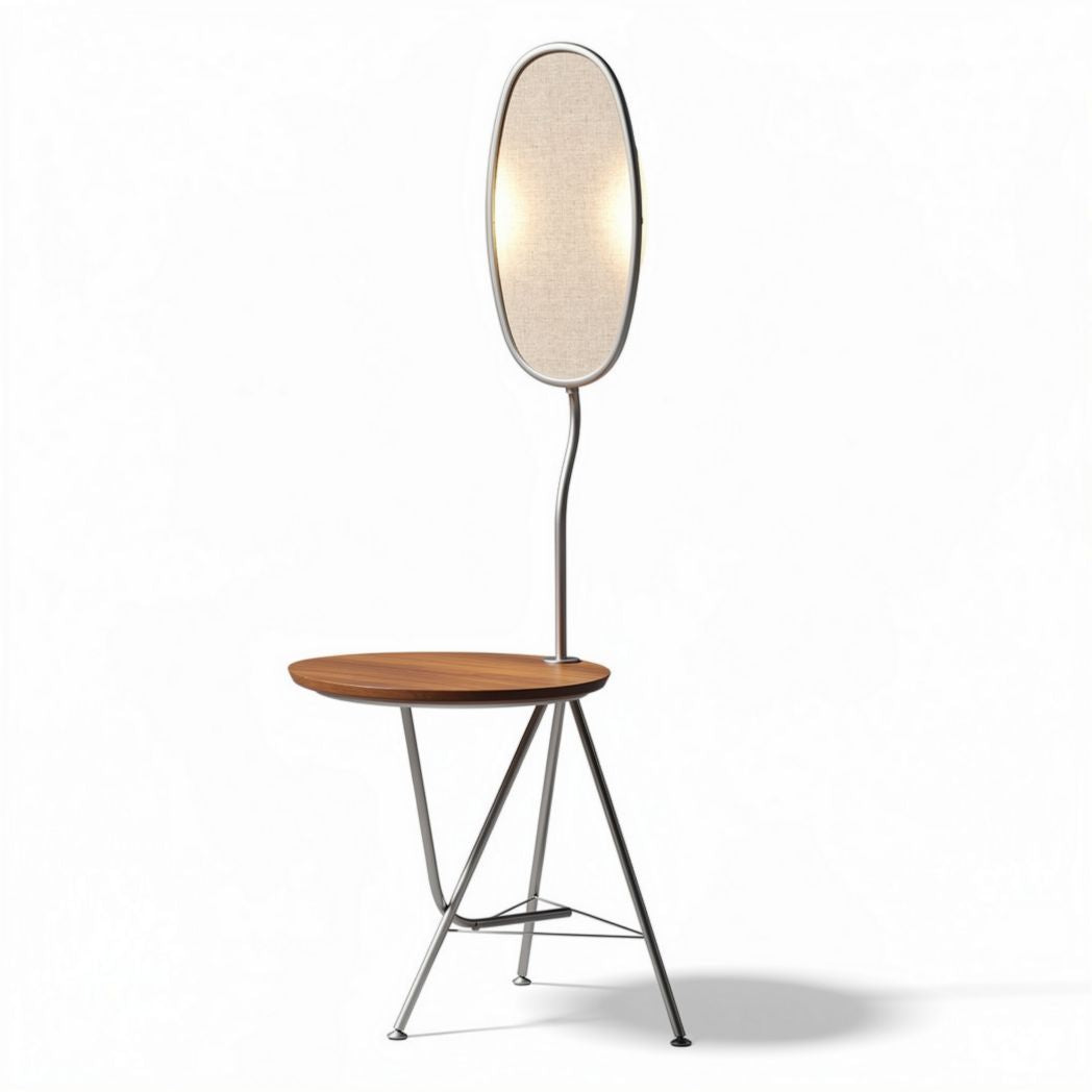 Vloerlamp met bamboe oppervlak beige lampenkap en zwart metalen voet