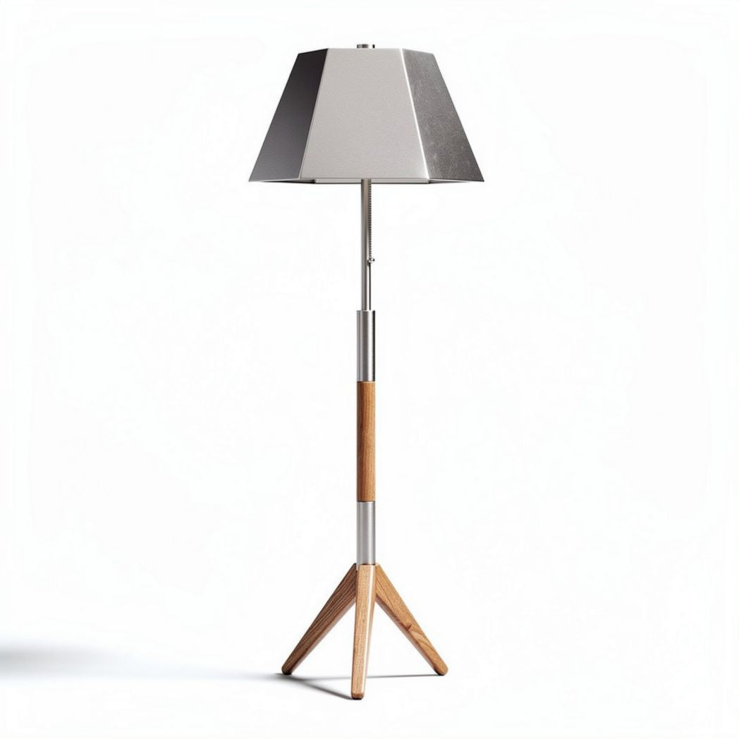 Stijlvolle vloerlamp van metaal en hout in grijs en naturel 25 x 25 x 150cm