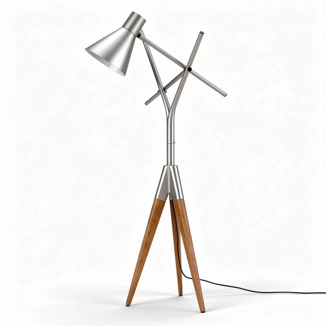 Stalen vloerlamp met houten poten en verstelbare kap 30 x 30 x 150cm