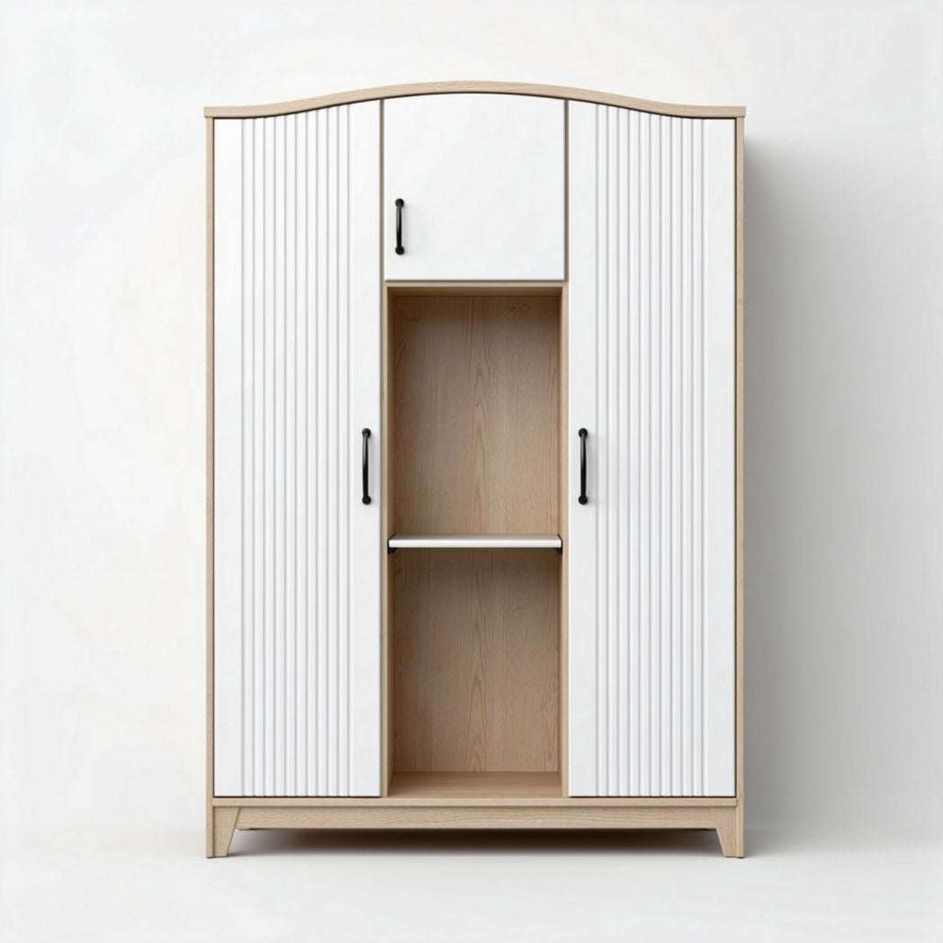 Witte kledingkast met drie deuren en twee lades 150 x 80 x 200cm